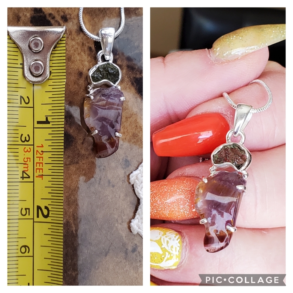 Genuine Czech Moldavite & Cacoxenite Pendant Necklace - Picture 6 of 6